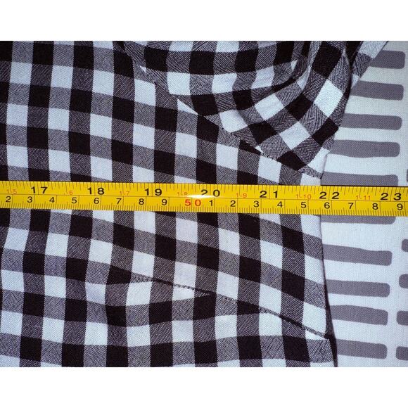 LOFT Women’s Sz L Black/White Check 100% Rayon Long Sleeve Keyhole Blouse - Picture 8 of 11